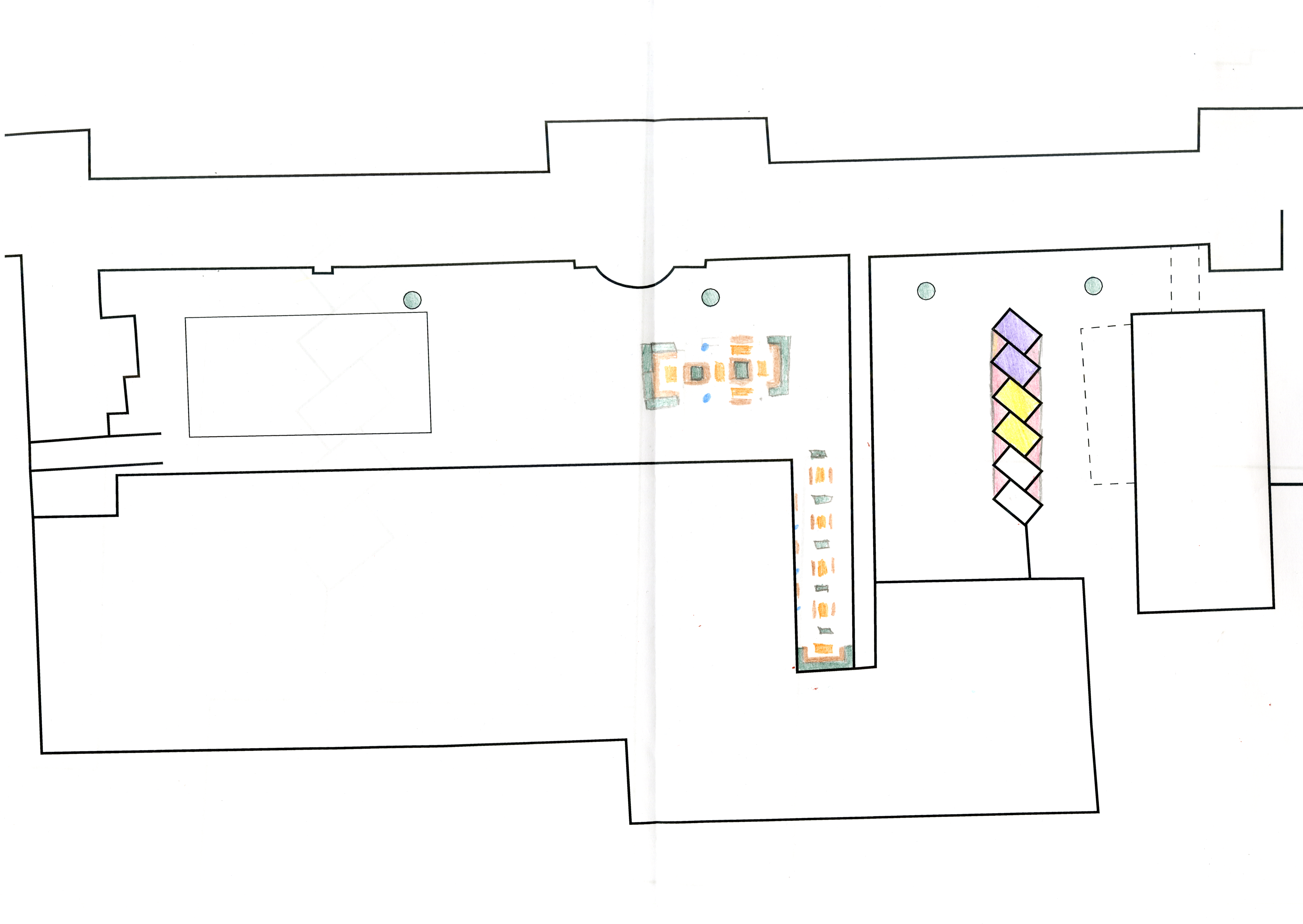 croquis de la cour de l'heaj avec des table carré